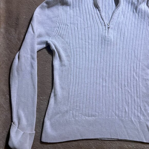 Jeanne Pierre Women Medium Cream 1/4 Zip Long Sleeve Pullover Cotton Sweater (W) - Picture 2 of 6